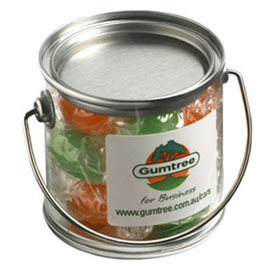 CC003G - Small PVC Bucket filled with Twist Wrapped Boiled Lollies - 120g (Full Colour Sticker)