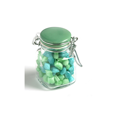 CC019D2 - Corporate Coloured Humbugs In Glass Clip Lock Jar 80G (Full Colour Sticker)