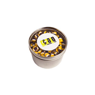 CC049D2 - Small Round Window Tin with Humbugs 100g (Full Colour Sticker)