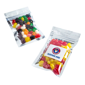 Silver Zip Lock Bag with Jelly Beans 50g (Full Colour Sticker)