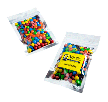 Silver Zip Lock Bag with M&Ms  50g (Full Colour Sticker)