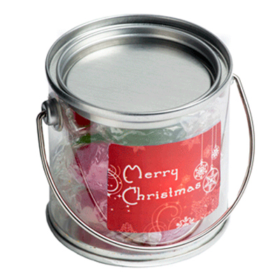 CCX003G - Small PVC Bucket filled with Christmas Twist Wrapped Boiled Lollies  (Full Colour Sticker)