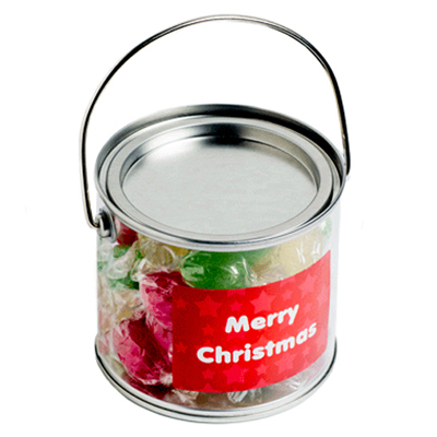 CCX004J - Medium PVC Bucket filled with Christmas Twist Wrapped Boiled Lollies (Full Colour Sticker)