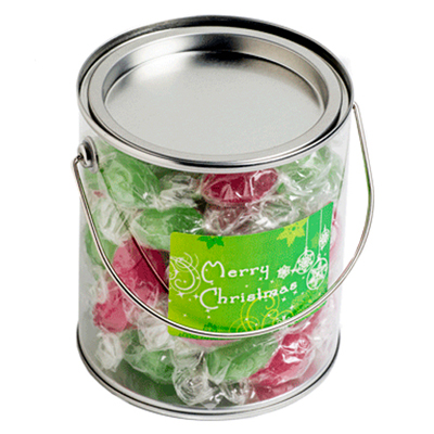 CCX005K - Big PVC Bucket filled with Christmas Twist Wrapped Boiled Lollies (Full Colour Sticker)