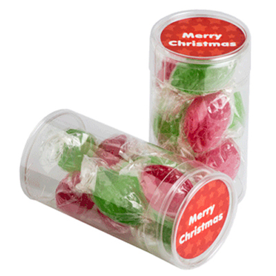 CCX014X - PET Tube filled with CHRISTMAS Boiled Lollies  (Full Colour Sticker)