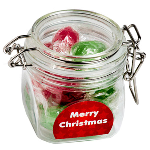 CCX015G - Christmas Twist Wrapped Boiled Lollies in Canister  (Full Colour Sticker)