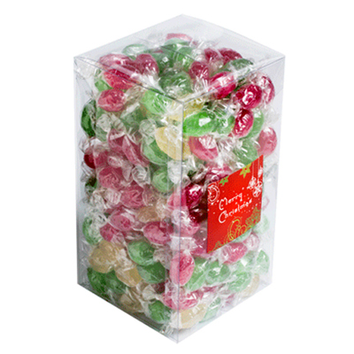 CCX058B - Big PVC Box filled with Christmas Twist Wrapped Boiled Lollies (Full Colour Sticker)