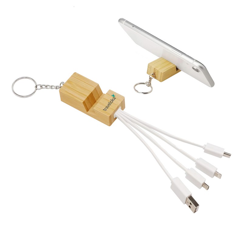 CC007 - Phone Stand Bamboo Charging Cable Key Ring (Factory-Direct)