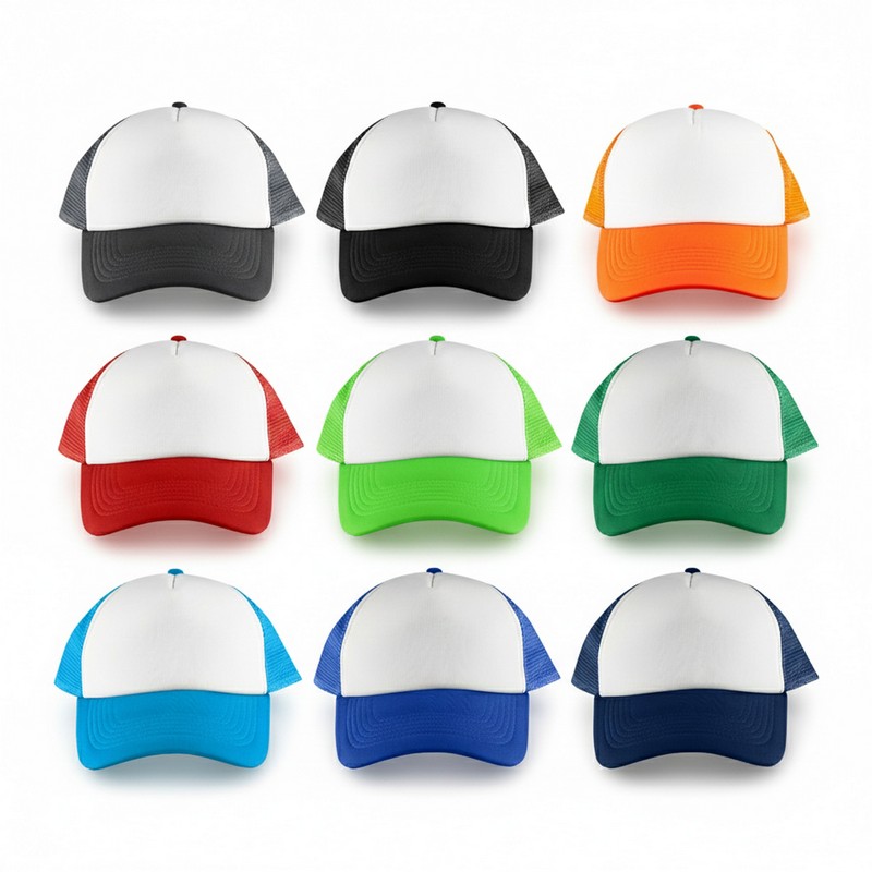 HDW003 - White Front 5 Panel Trucker Mesh Cap (Factory-Direct)