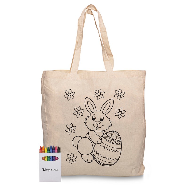 Squiggle Calico bag with gusset + Crayon set